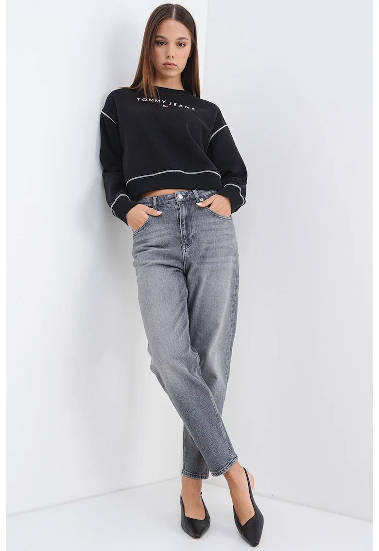 Bluza de trening crop lejera, Alb/Negru
