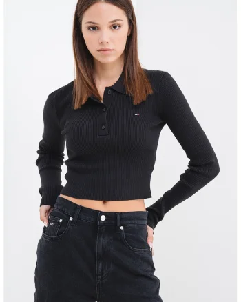 Pulover crop din amestec de bumbac organic, Negru
