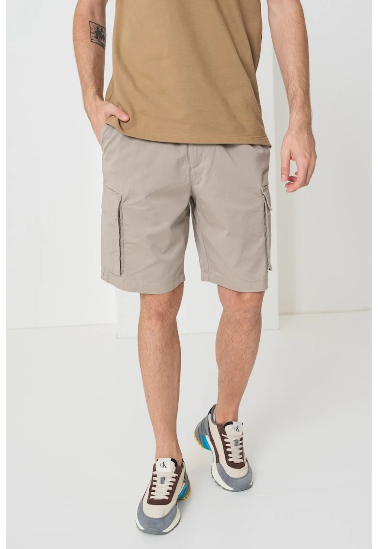 Pantaloni scurti cargo cu talie elastica, Maro taupe deschis
