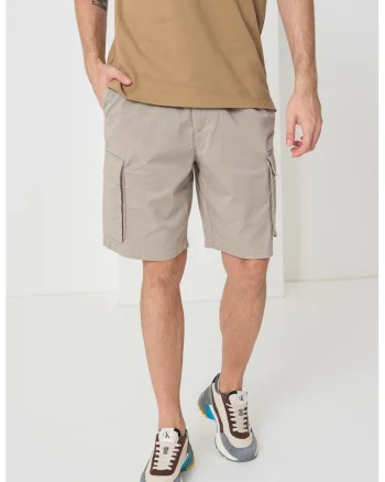 Pantaloni scurti cargo cu talie elastica, Maro taupe deschis