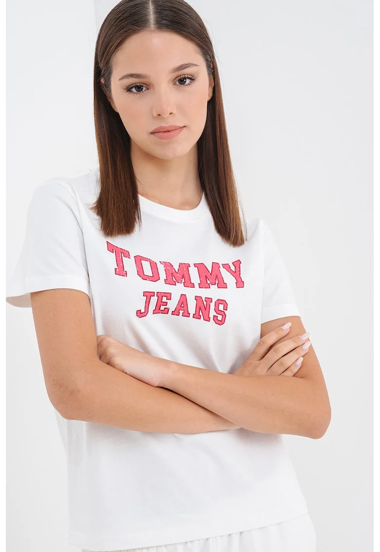 Tricou din bumbac cu imprimeu logo, Alb/Roz