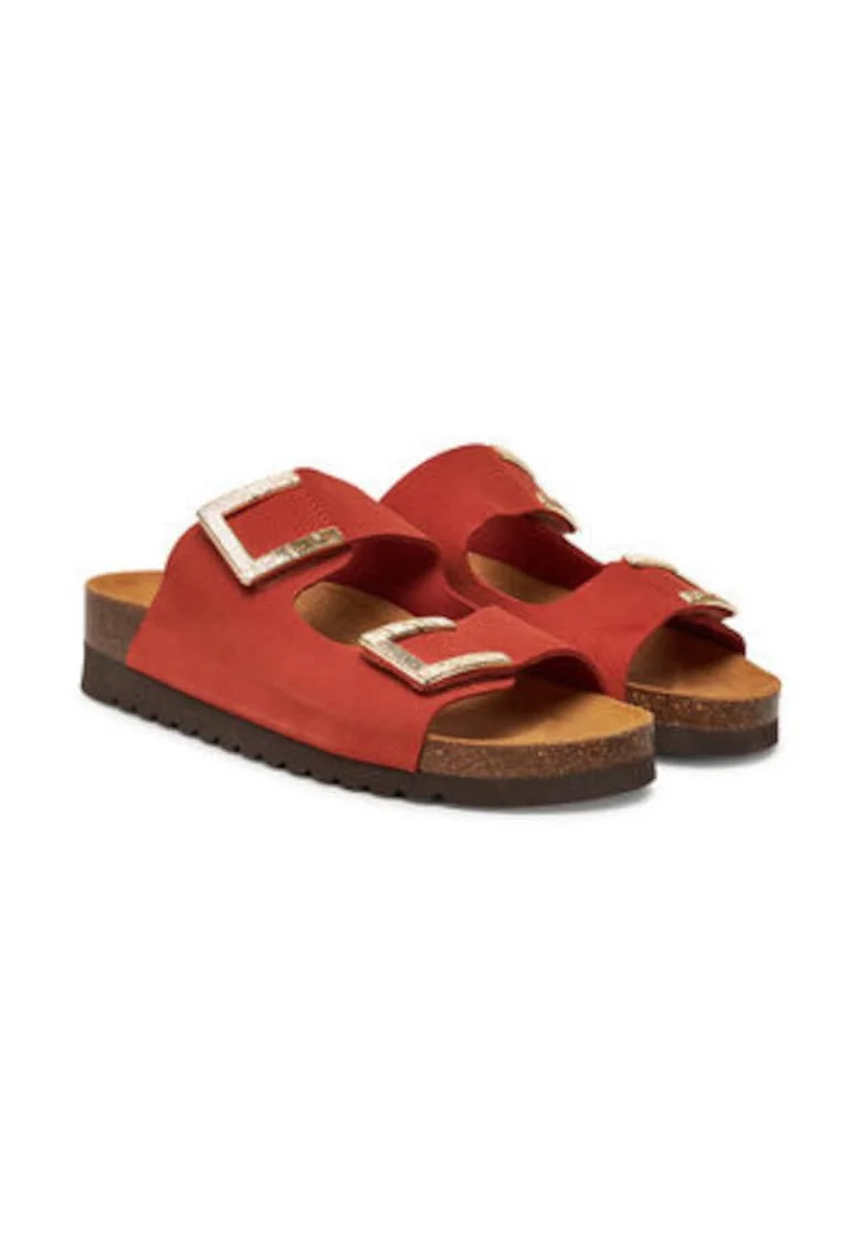 Papuci dama, Grunland, piele naturala, rosu