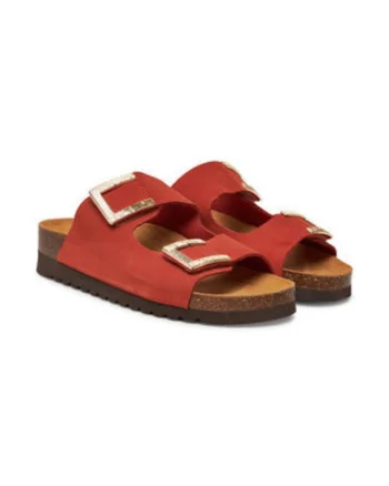 Papuci dama, Grunland, piele naturala, rosu