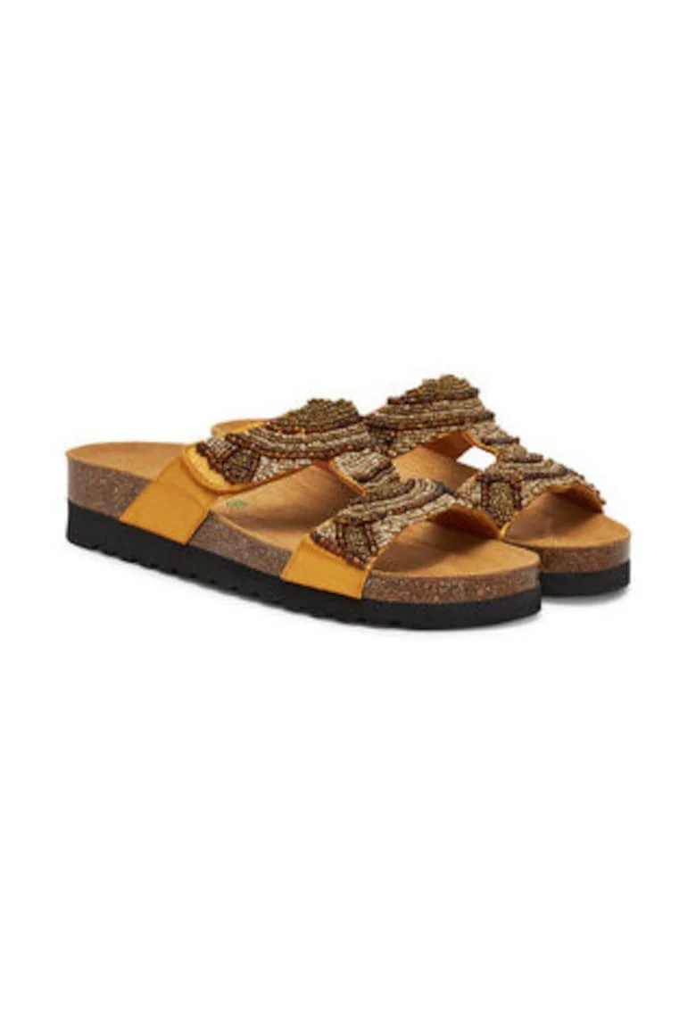 Papuci dama, Grunland, piele ecologica, galben, tehnologie EVA