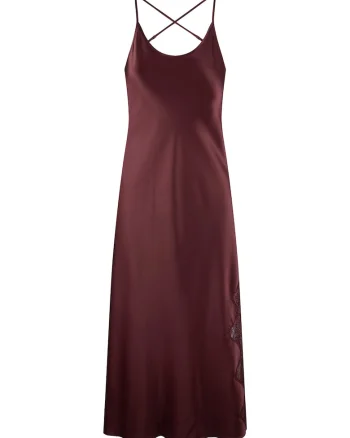 Camasa de noapte din satin cu insertii din dantela, Visiniu