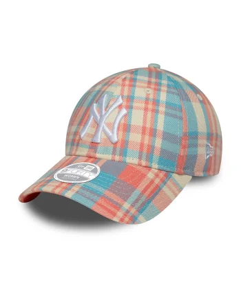 Sapca cu model in carouri si broderie logo 9FORTY®, Roz somon/Bej/Albastru