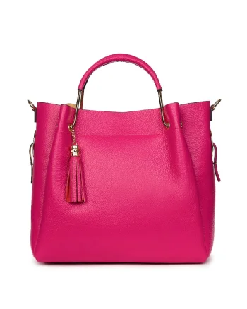 Geanta Fabiana din piele naturala pentru dama, Fucsia, 32x32cm