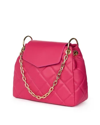 Geanta din piele matlasata Evia fucsia, Fucsia