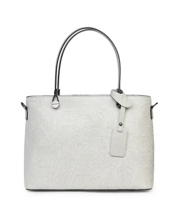 Geanta piele cu model floral Monica, Gri