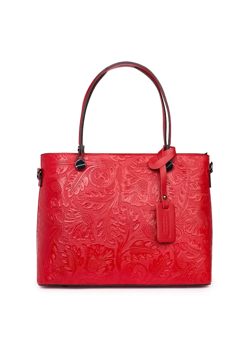Geanta piele cu model floral Monica, Rosu