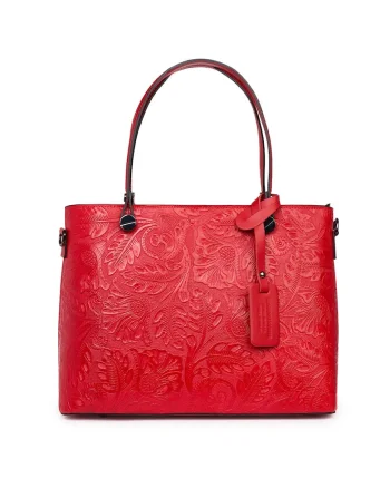 Geanta piele cu model floral Monica, Rosu