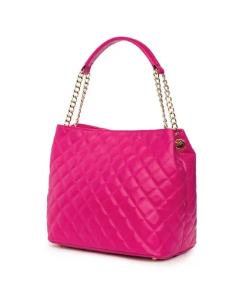 Geanta din piele matlasata Paloma fucsia, Fucsia