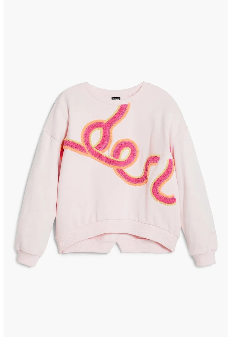 Bluza asimetrica de trening cu aplicatie pufoasa, Roz pal