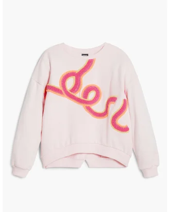 Bluza asimetrica de trening cu aplicatie pufoasa, Roz pal