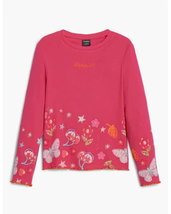 Bluza din amestec de bumbac cu decolteu la baza gatului, Roz