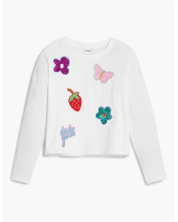 Bluza de bumbac cu diverse aplicatii, Alb