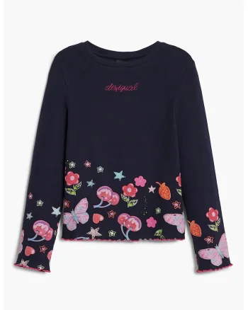 Bluza din amestec de bumbac cu decolteu la baza gatului, Albastru ultramarin