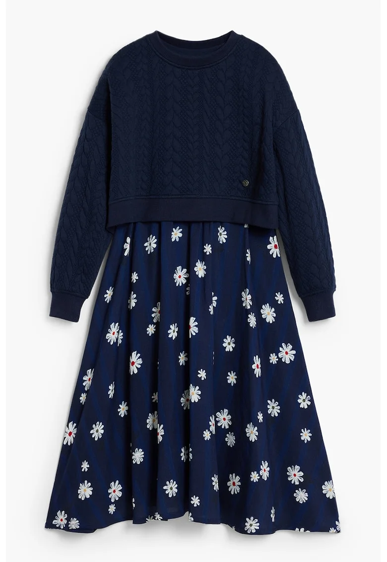 Rochie cu model floral 2 in 1, Albastru indigo