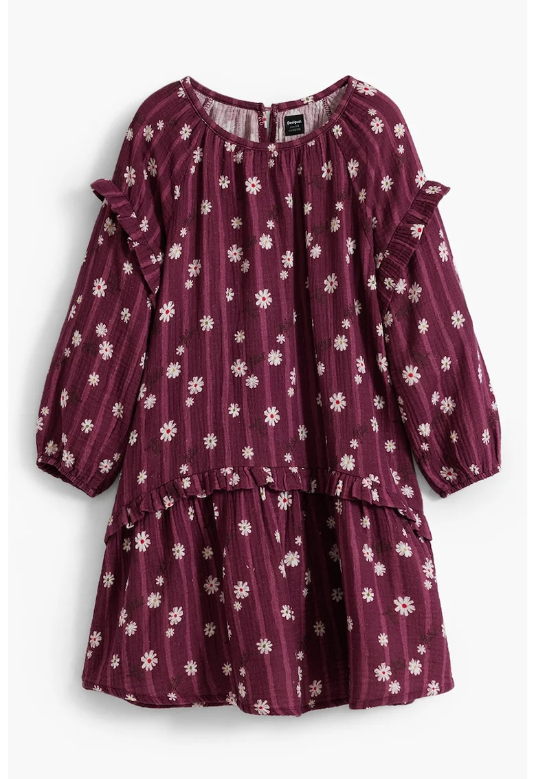 Rochie de bumbac cu model floral, Violet tyrian