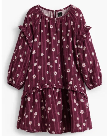 Rochie de bumbac cu model floral, Violet tyrian