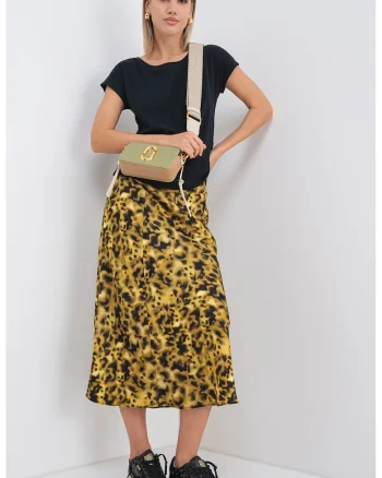Fusta cu animal print, Negru/Galben mustar