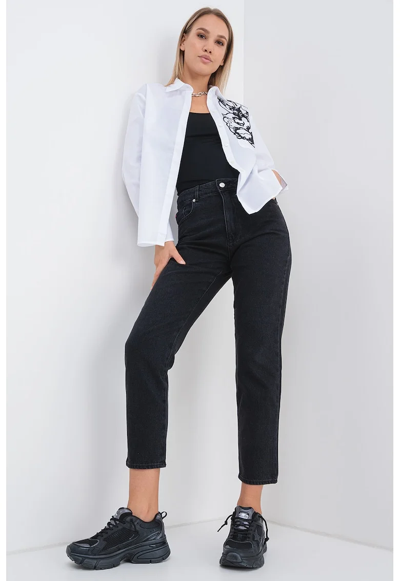 Camasa regular fit cu imprimeu floral, Alb/Negru