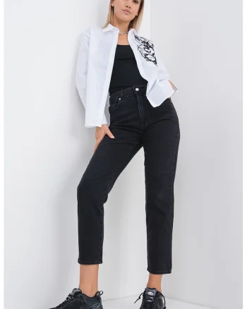 Camasa regular fit cu imprimeu floral, Alb/Negru
