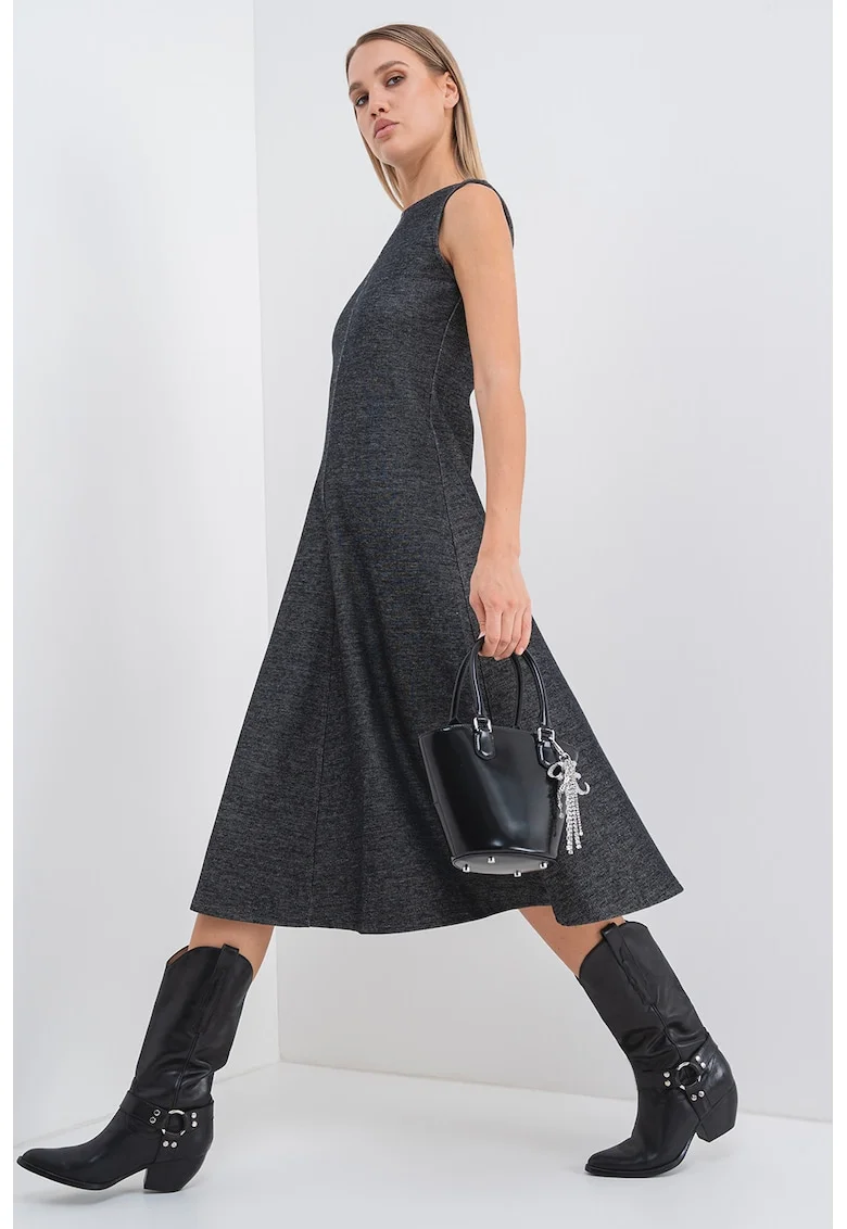 Rochie midi fara maneci,cu croiala in A Saphir, Negru melange