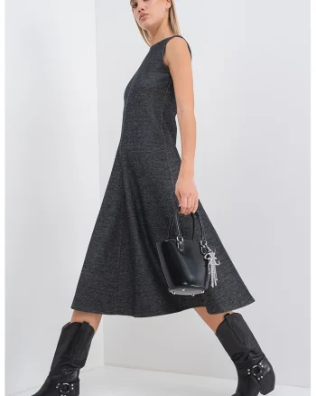 Rochie midi fara maneci,cu croiala in A Saphir, Negru melange