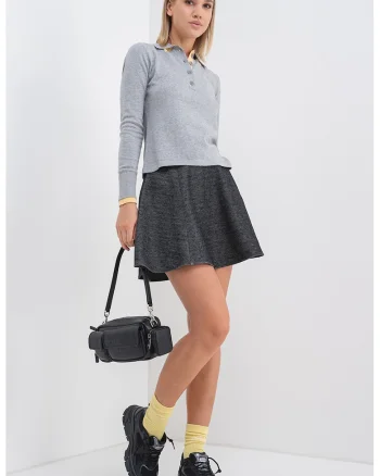 Pulover din amestec de casmir cu guler ascutit, Gri melange