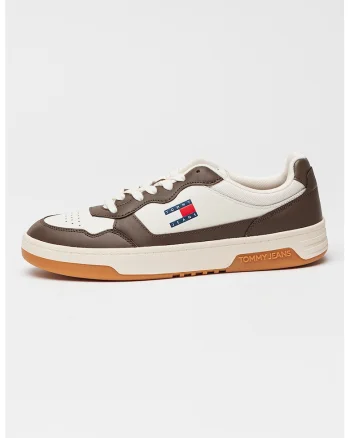 Pantofi sport din piele cu garnituri contrastante, Alb/Maro