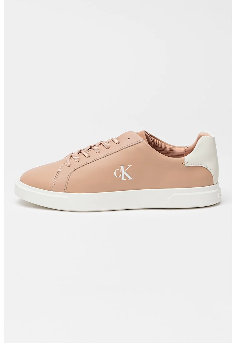 Pantofi sport din piele cu detaliu logo, Roz prafuit