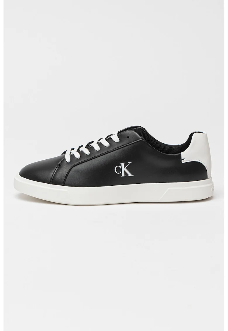 Pantofi sport din piele cu detaliu logo, Alb/Negru