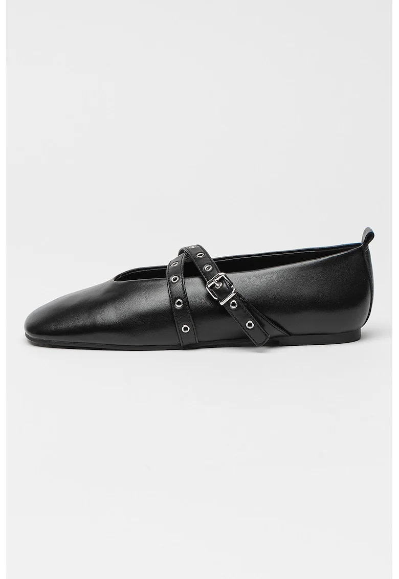 Pantofi Mary Jane din piele cu bareta incrucisata, Negru