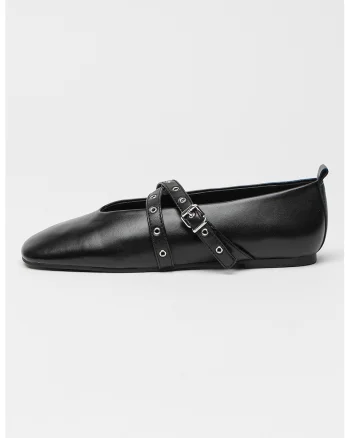 Pantofi Mary Jane din piele cu bareta incrucisata, Negru