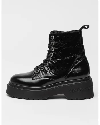Ghete din piele cu talpa flatform, Negru