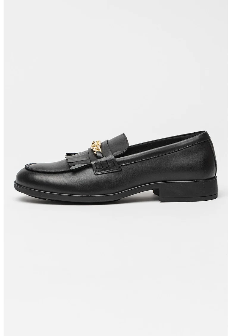 Pantofi loafer din piele cu detaliu metalizat, Negru
