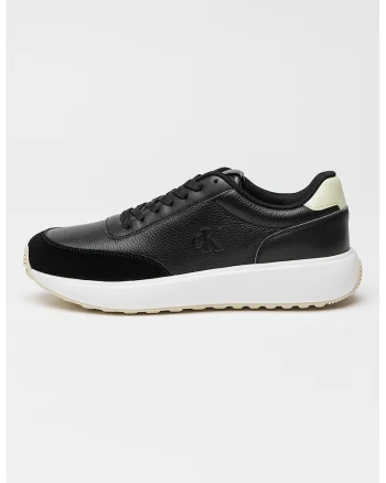 Pantofi sport din piele cu sireturi, Negru/Verde pal