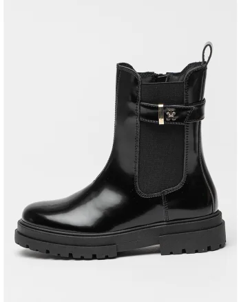 Ghete Chelsea din piele ecologica cu aspect lacuit, Negru