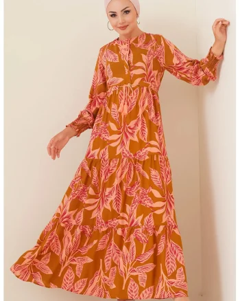 Rochie maxi dama HiCCUP, viscoza, decolteu rotund, multicolor