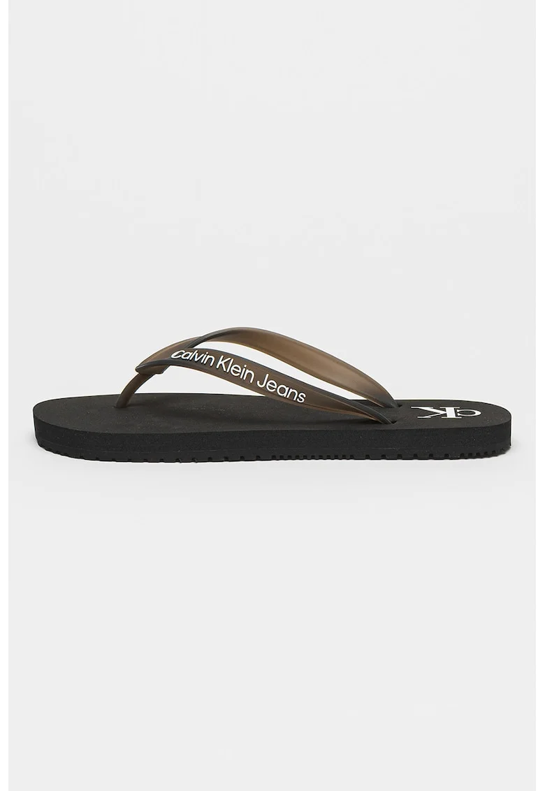 Papuci flip-flop cu detaliu logo, Negru
