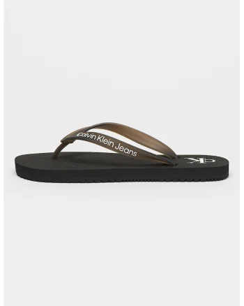 Papuci flip-flop cu detaliu logo, Negru