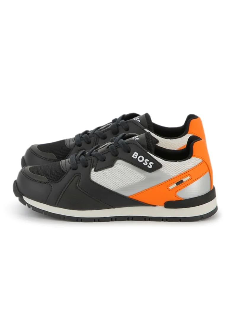 Pantofi sport cu insertii din piele ecologica, Negru/Portocaliu