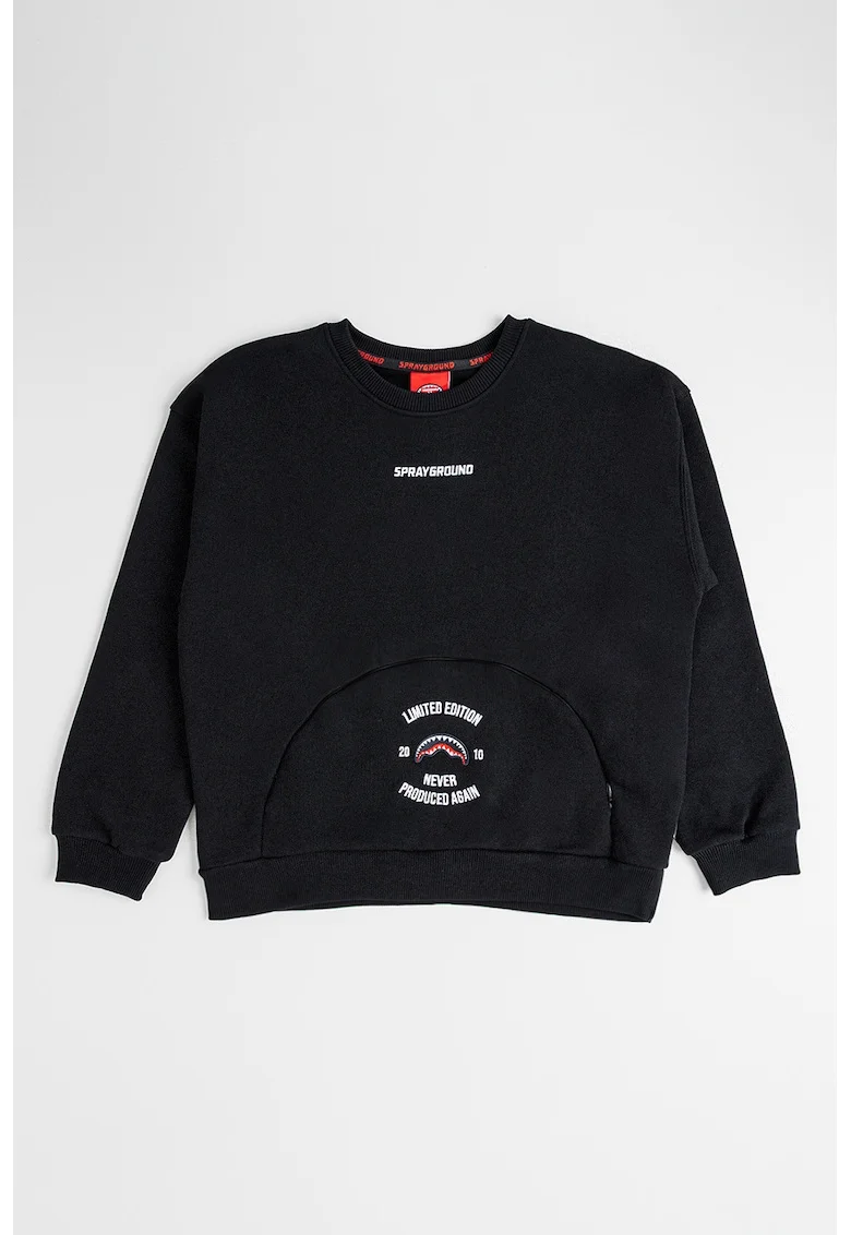 Bluza de trening din bumbac cu decolteu la baza gatului, Negru