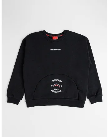 Bluza de trening din bumbac cu decolteu la baza gatului, Negru