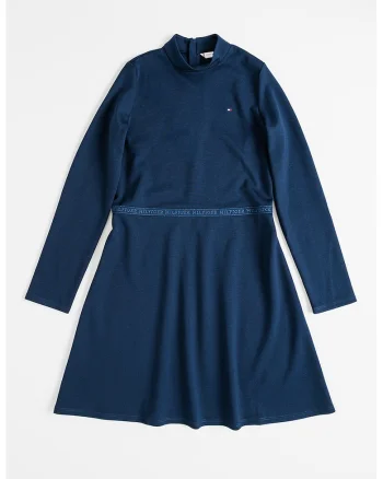 Rochie evazata cu guler mediu, Bleumarin
