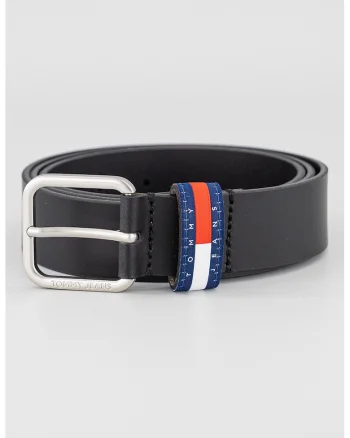 Curea de piele cu logo Ryan, Negru