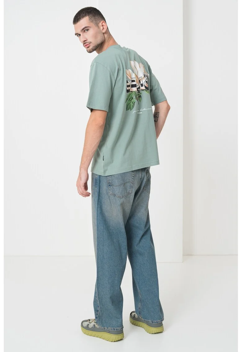 Tricou lejer din bumbac organic cu imprimeu grafic, Verde pal