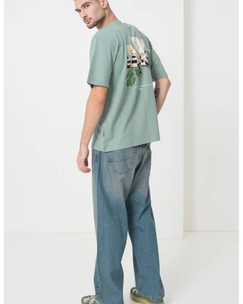 Tricou lejer din bumbac organic cu imprimeu grafic, Verde pal