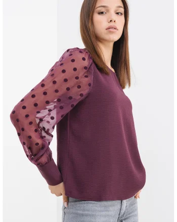 Bluza cu maneci semitransparente Alva, Violet tyrian